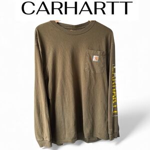 CARHARTT Vintage Olive Long Sleeve Tee | Side Arm Logo | Large